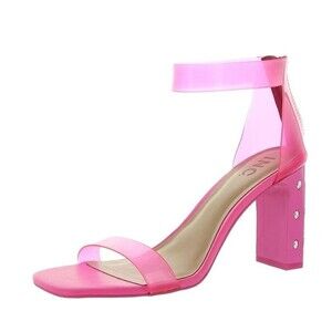 INC Womens 7 M Hot Pink Vinyl Studded Ankle Strap Block Pump High Heels NIB GW1